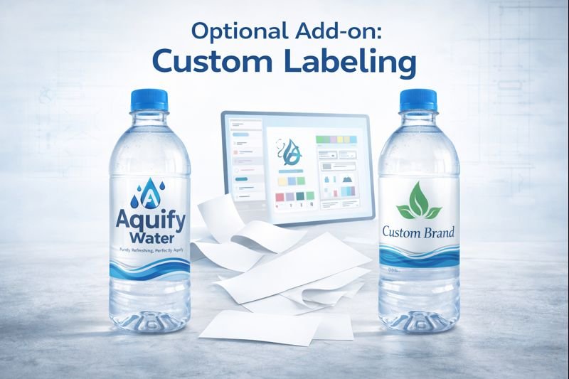 Custom labeled water bottles for events and brands